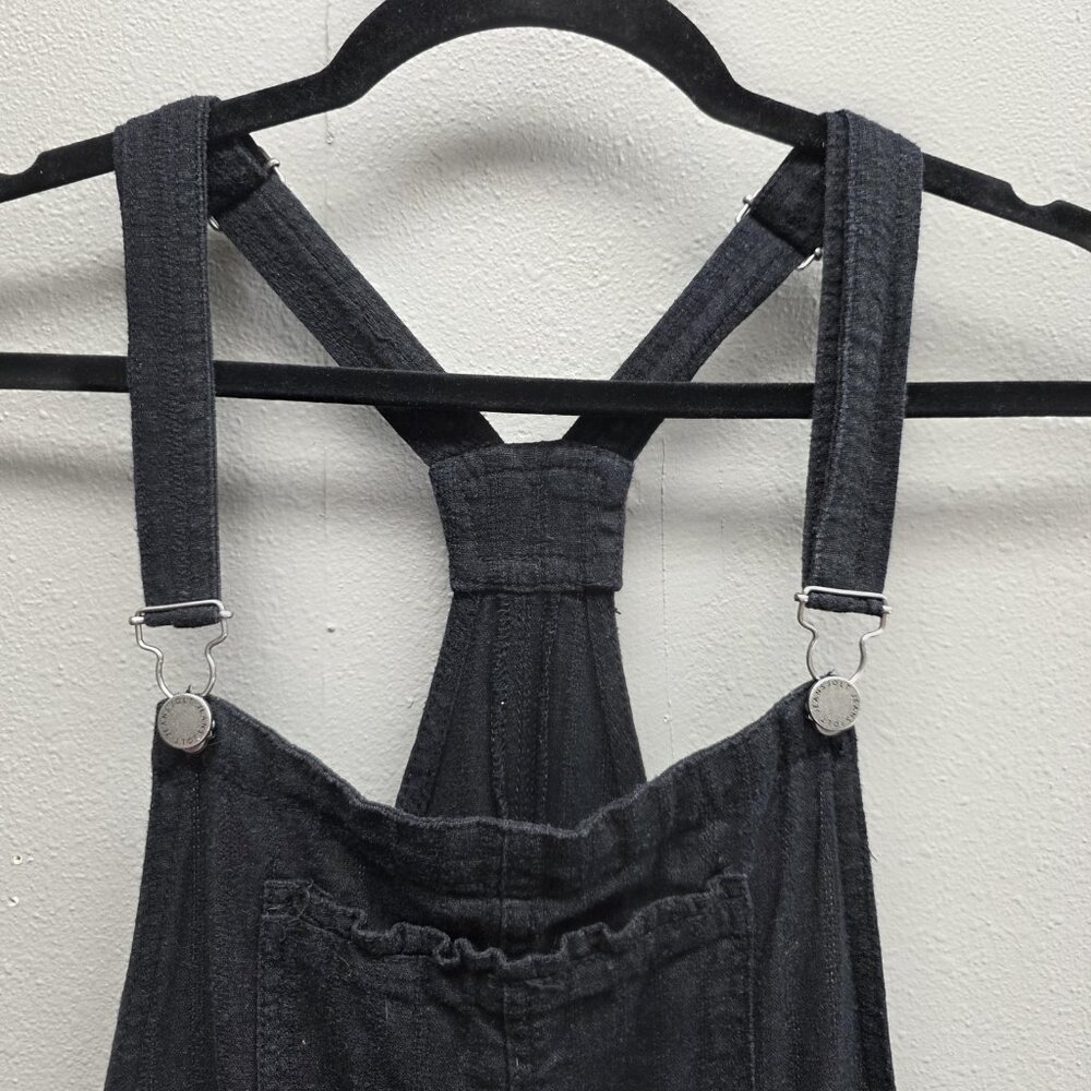 Jolt Overalls Womens Medium Black Linen Blend Shortalls Adjustable Raw Hem Bib - Picture 2 of 12